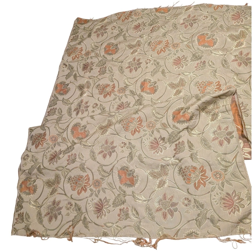 Floral Brocade Jacquard Fabric Vintage Style Botanical Upholstery Taupe Orange
